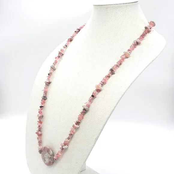 Necklace with Mother of Pearls, Rhodochrosite, Strawberry Quartz, and Jasper. - Picture 3 of 6